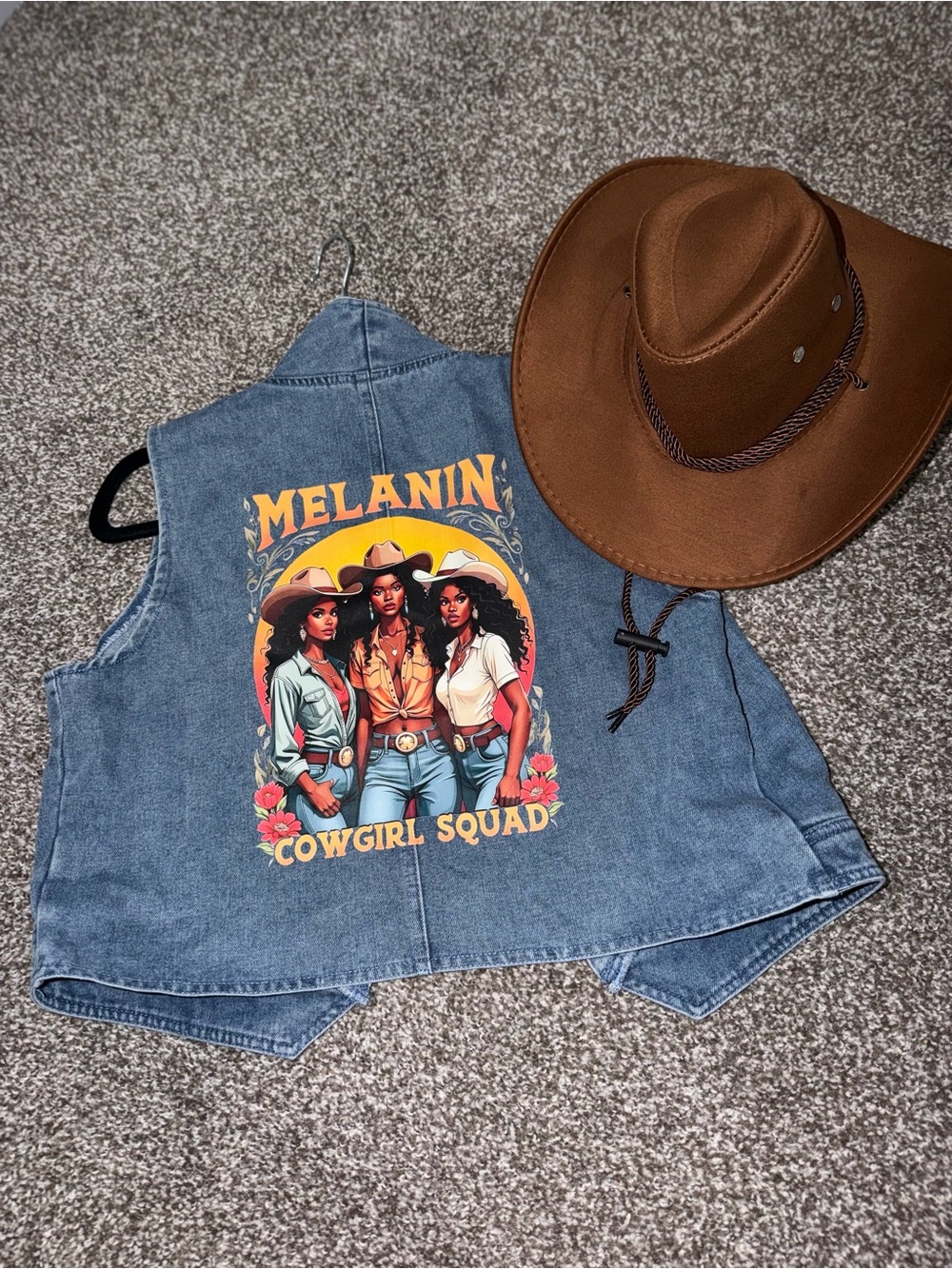 Melanin Cowgirl Squad Denim Vest - Blue